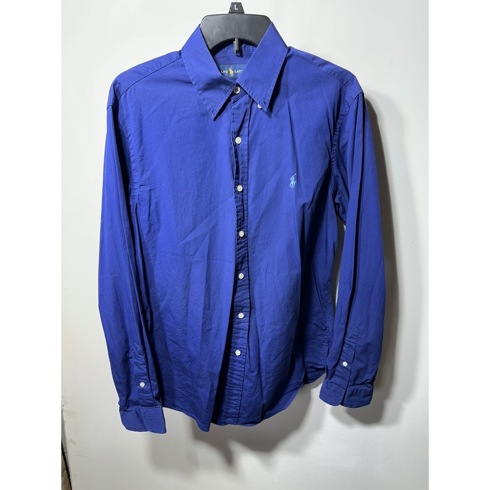 Ralph Lauren Deep Blue Mens Long Sleeve Shirt Size Medium 100% Cotton Button Up